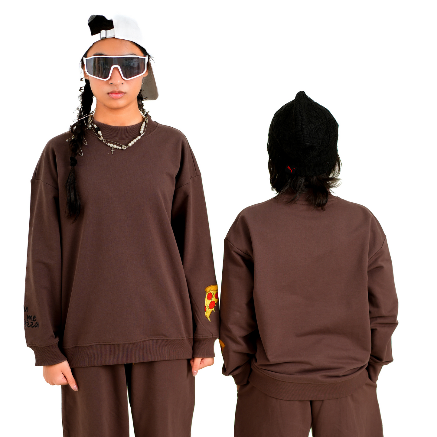 BROWN PIZZA EMBROIDERED SWEATSHIRT