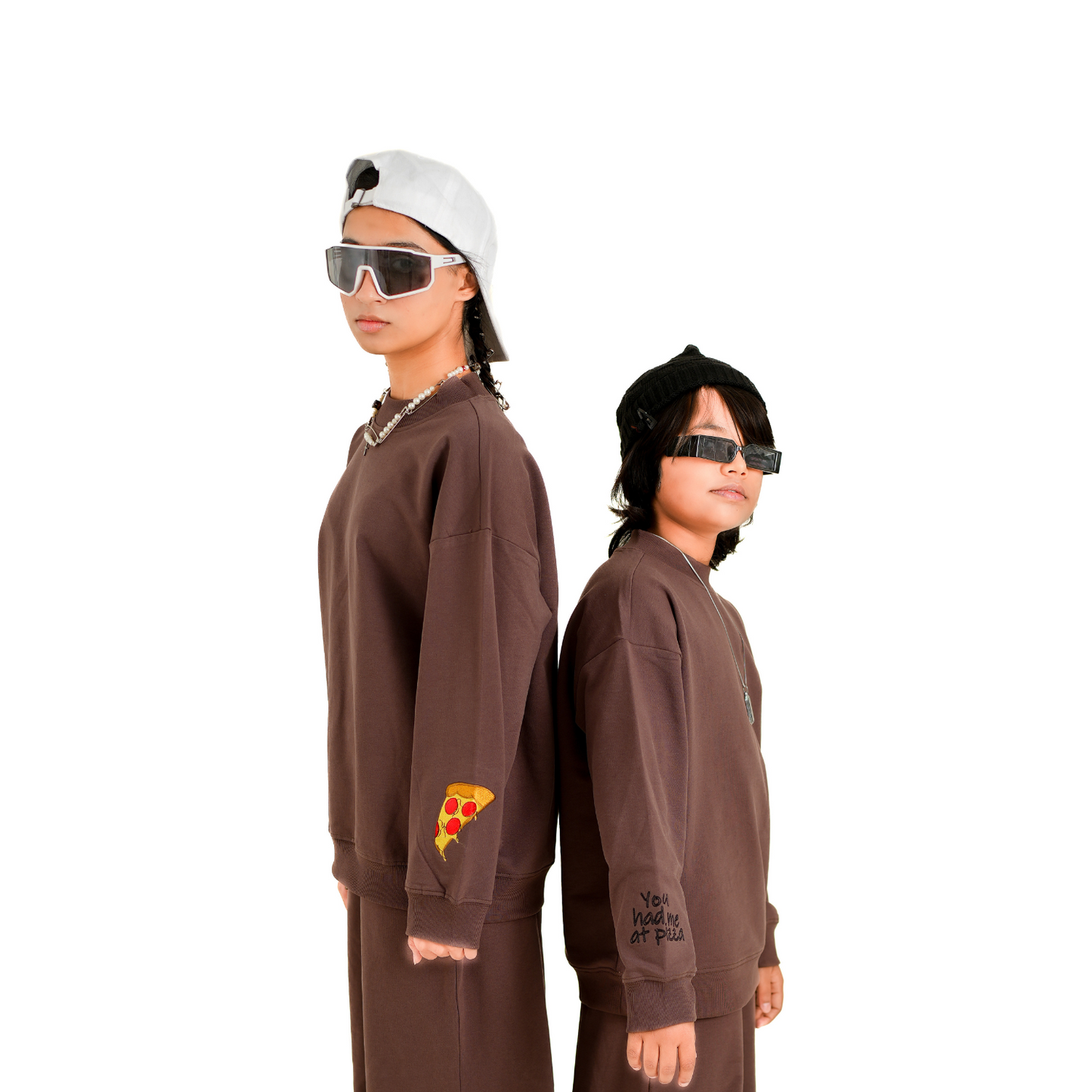 BROWN PIZZA EMBROIDERED SWEATSHIRT