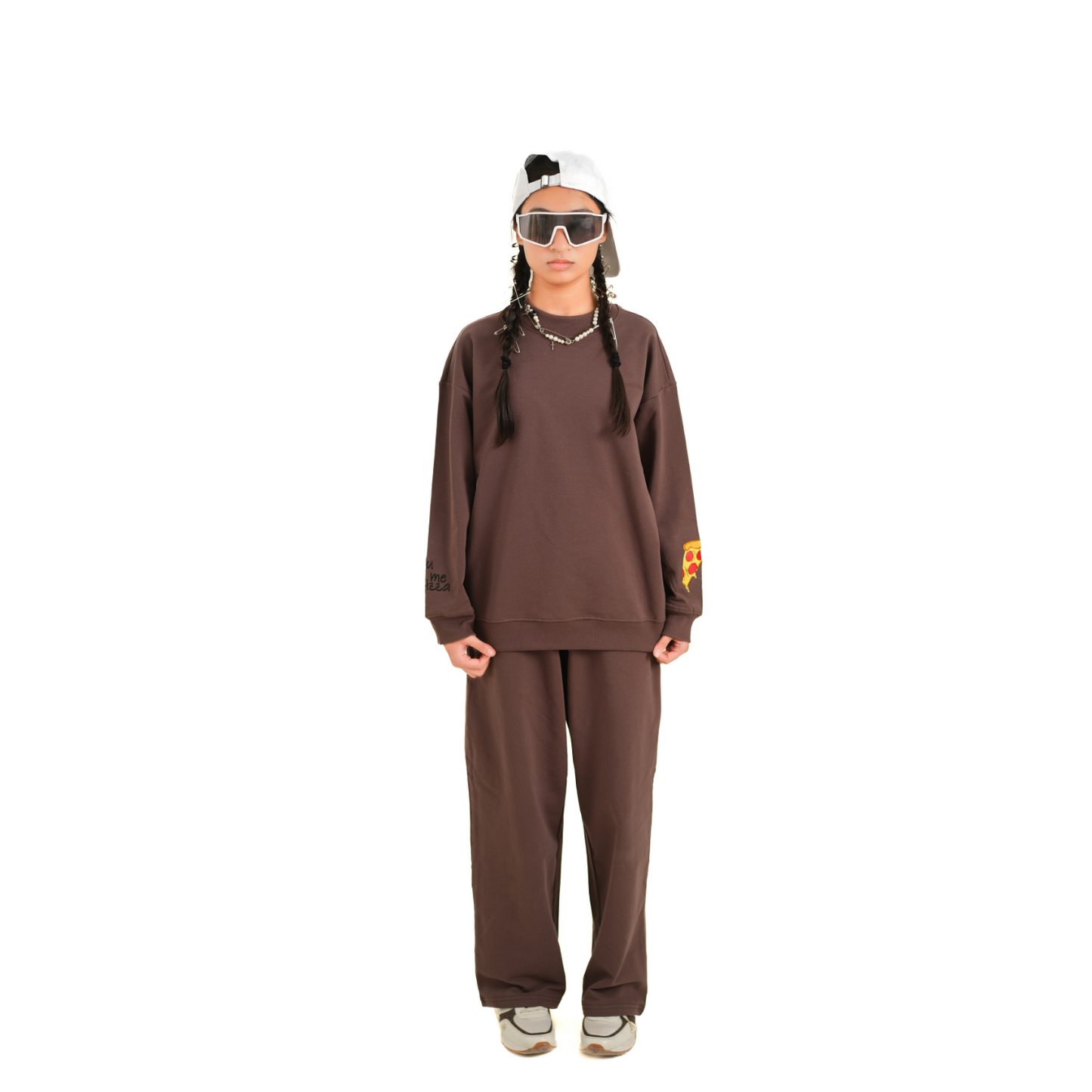 BROWN PIZZA EMBROIDERED SWEATSHIRT