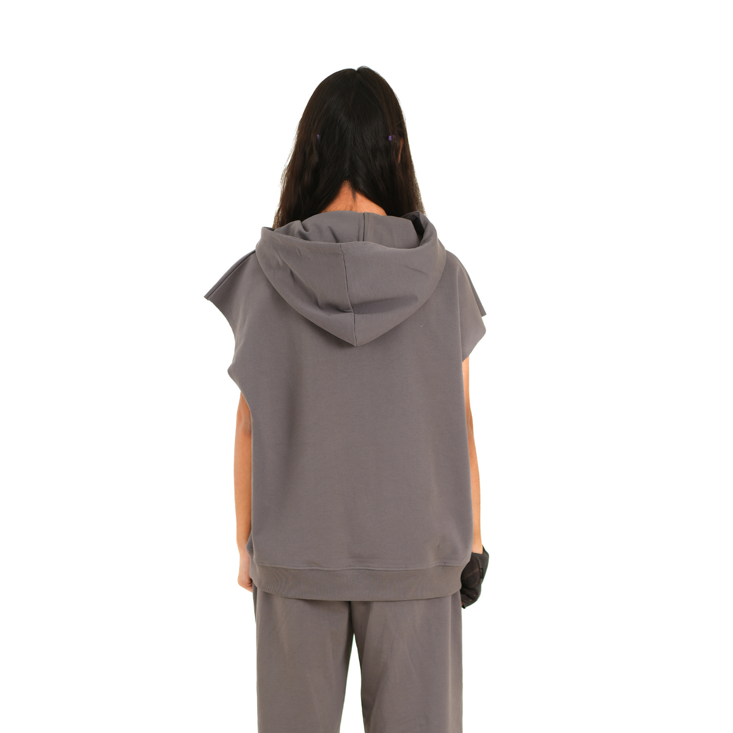 SMOKE GREY SLEEVELESS HOODIE