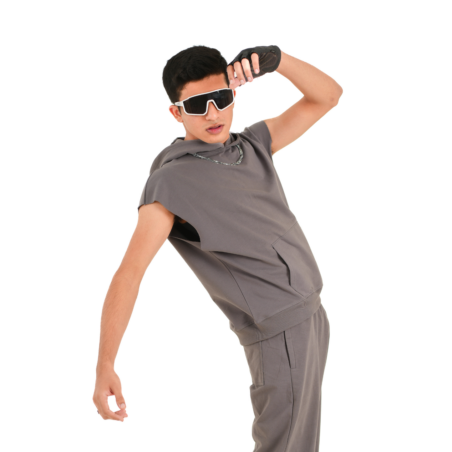 SMOKE GREY SLEEVELESS HOODIE